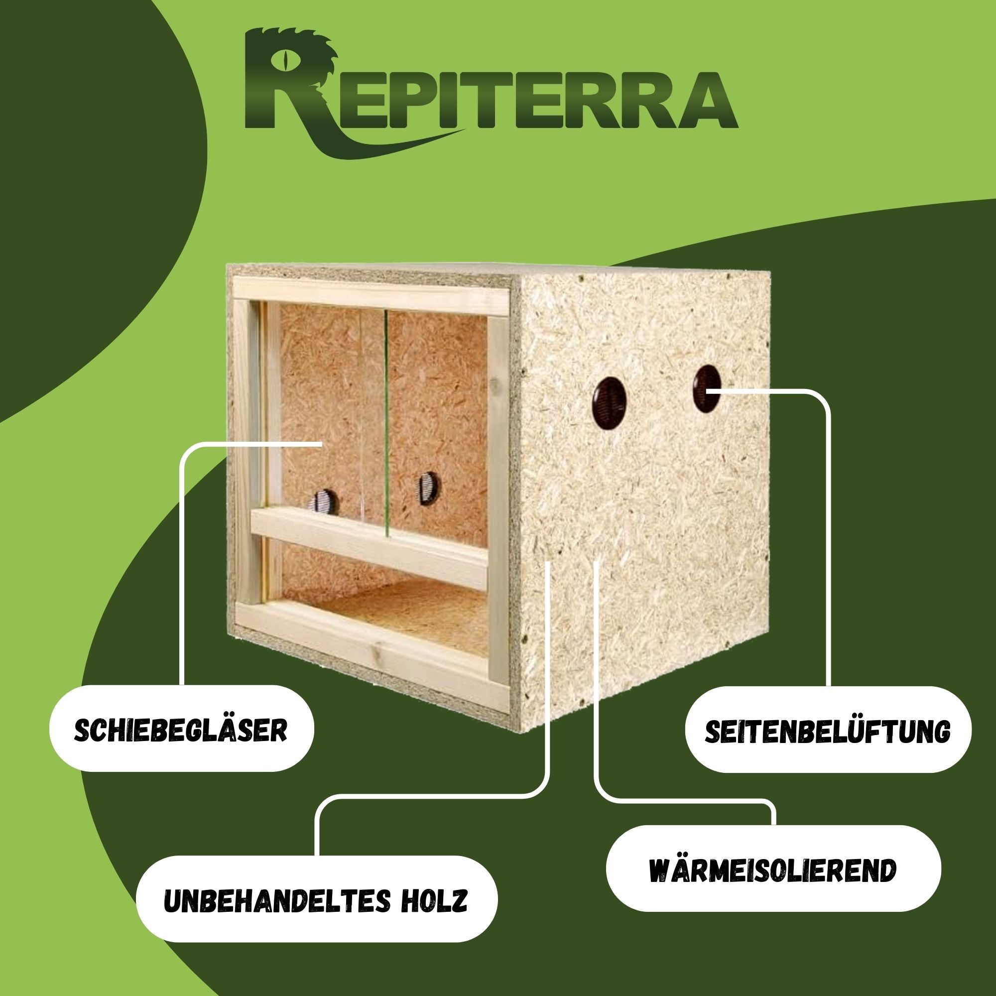 Repiterra Terrarium aus Holz mit Seitenbelüftung 40x40x40 cm