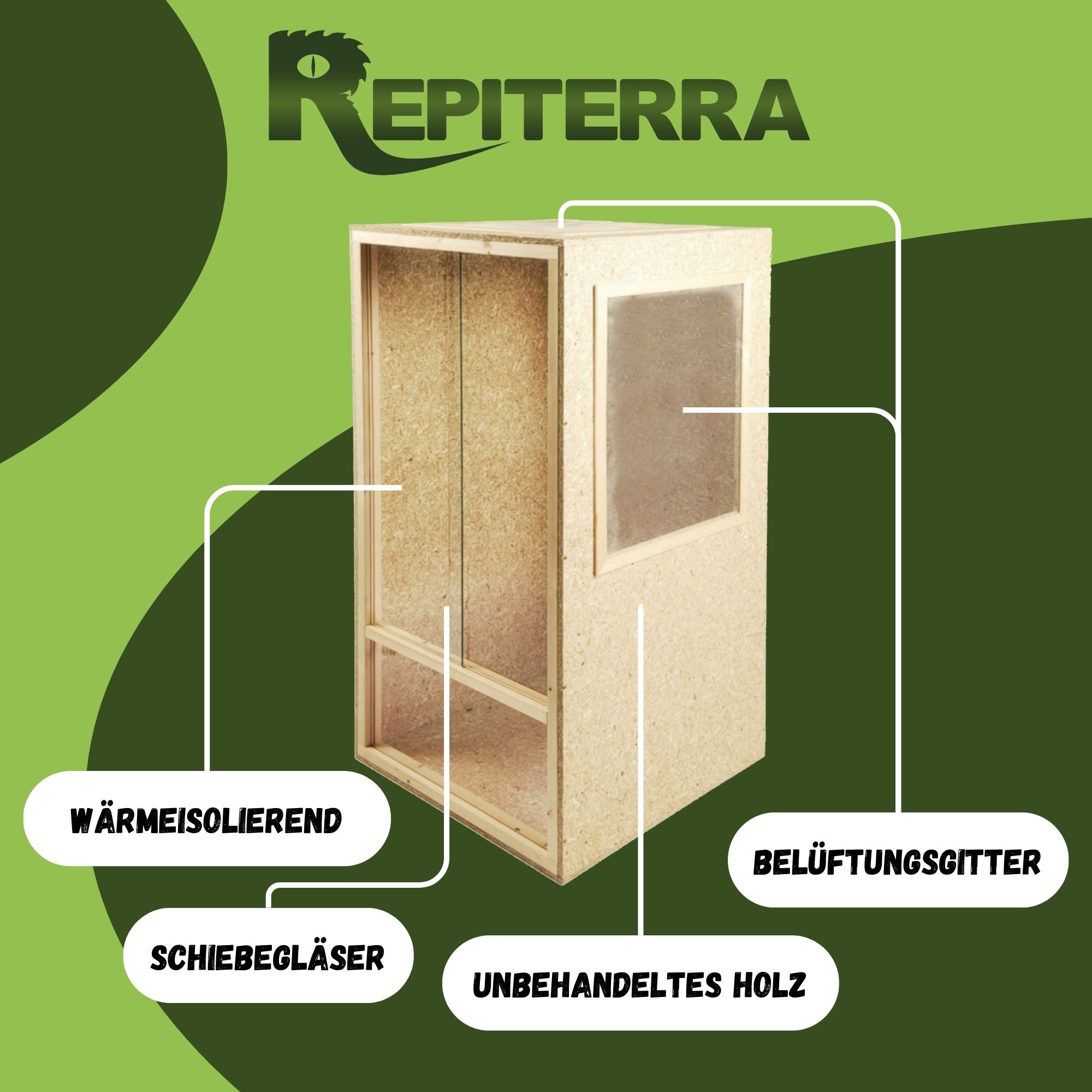 Repiterra Hochterrarium aus Holz mit Oberbelüftung und Seitenbelüftung 60x120x60 cm
