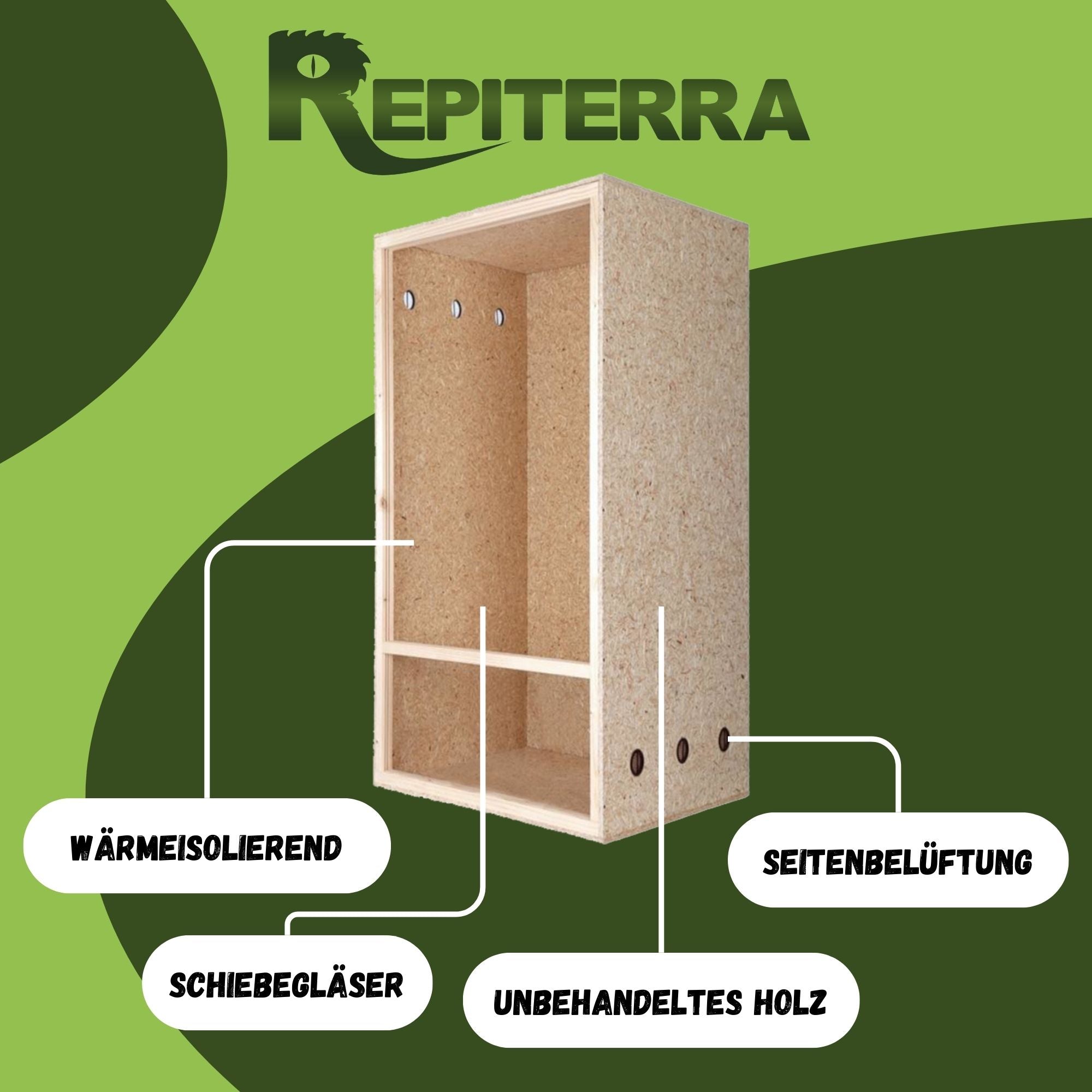 Repiterra Hochterrarium aus Holz mit Seitenbelüftung 60x120x60 cm