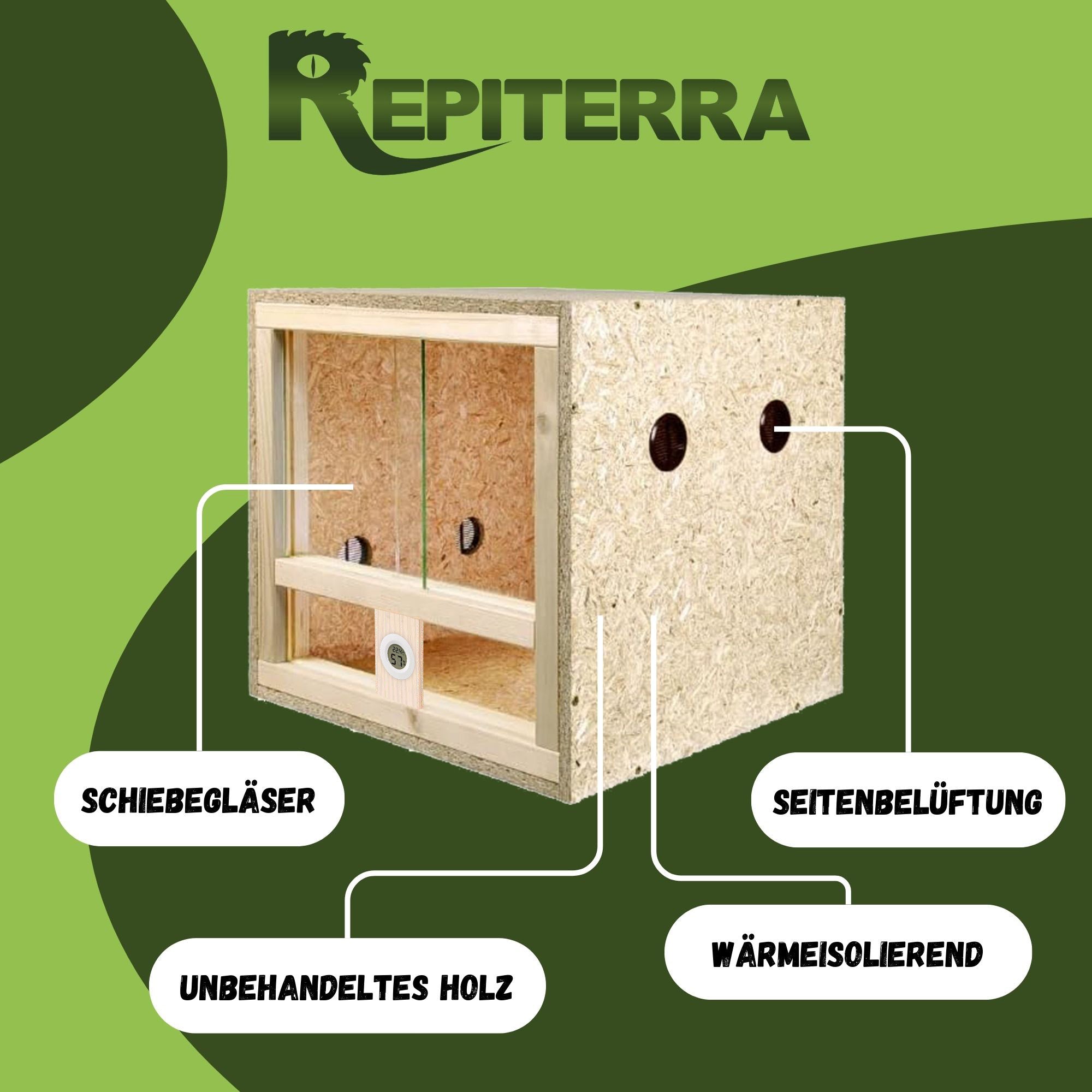 Repiterra Terrarium aus Holz mit Seitenbelüftung 40x40x40 cm