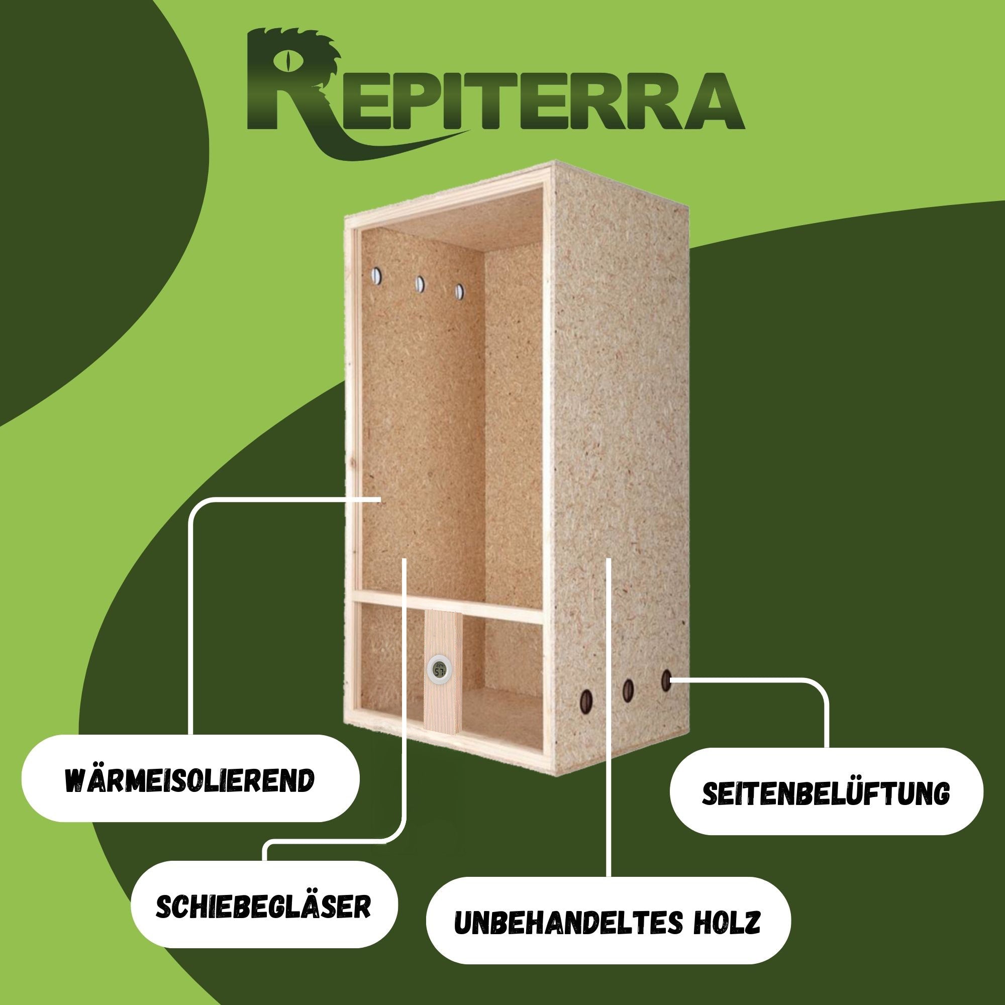 Repiterra Hochterrarium aus Holz mit Seitenbelüftung 60x120x60 cm